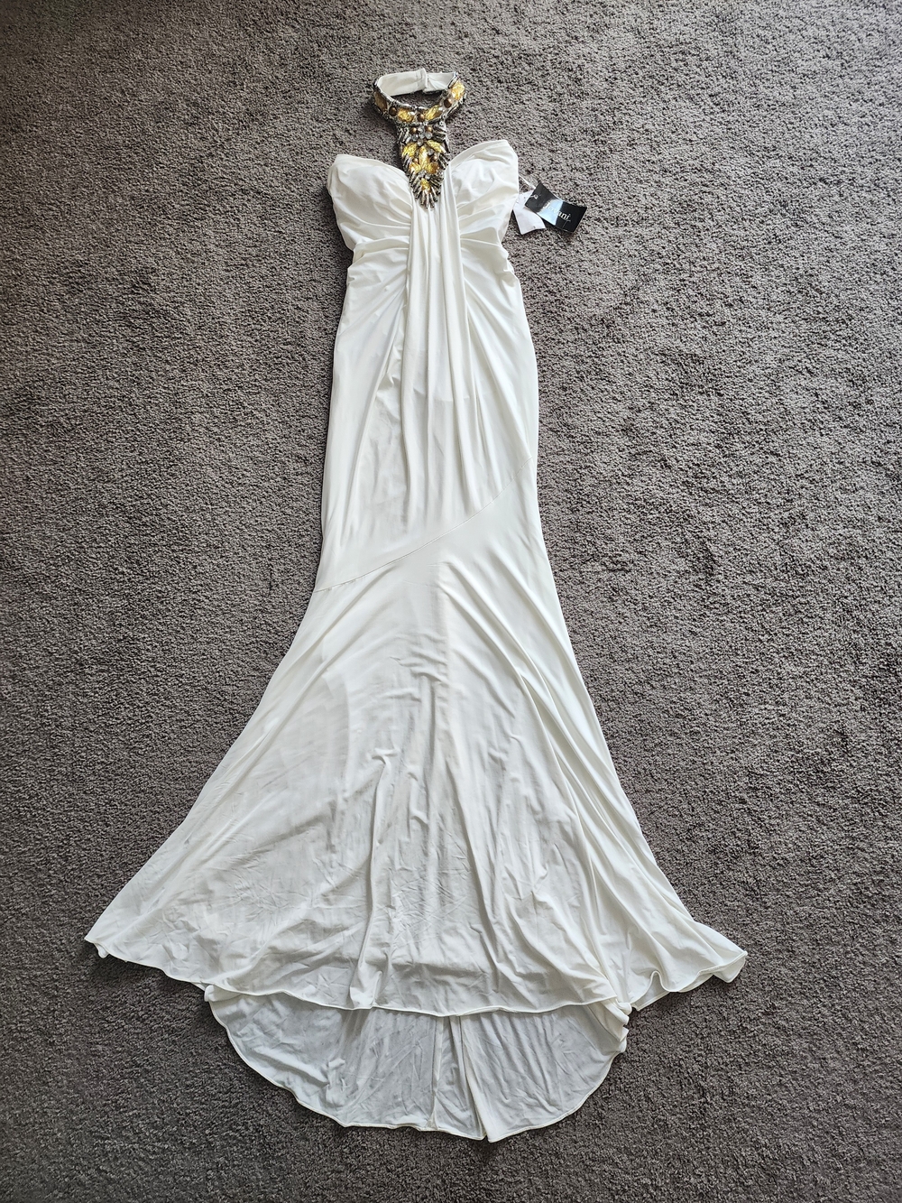 Jovani White Gown with Gold Embellished Halter